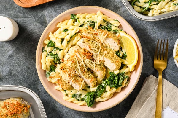 Milanese Chicken and Spinach Pasta